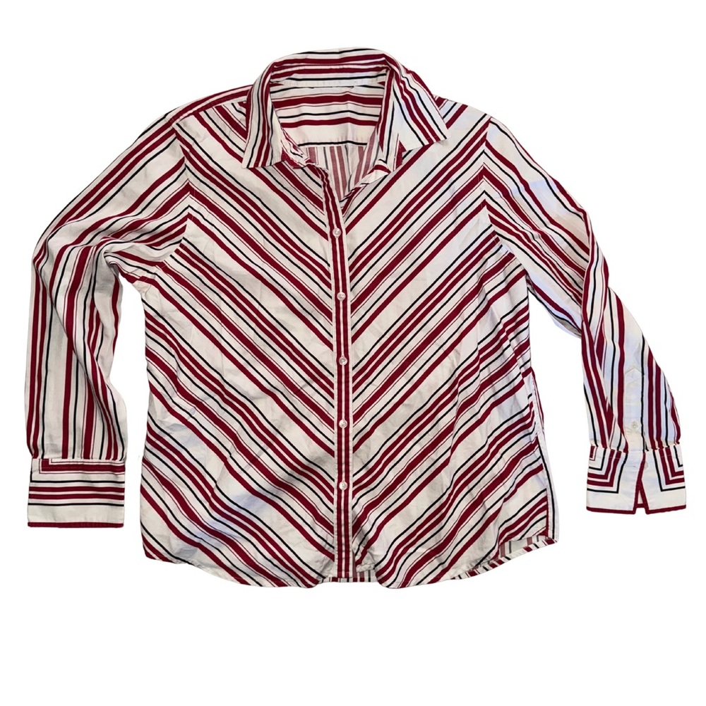 90s western White button up with red and black stripes